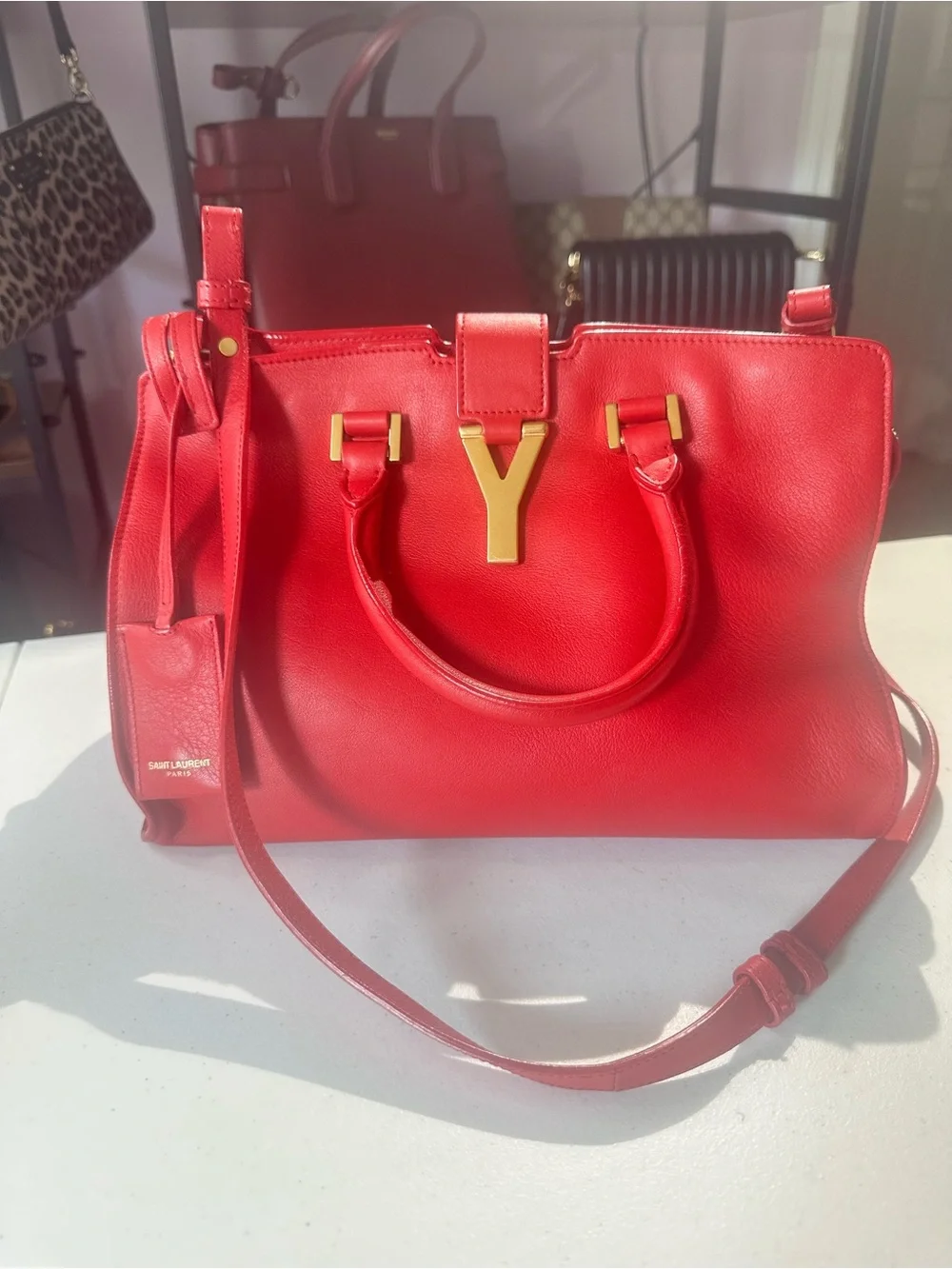Saint Laurent Red Leather Cabas Y Medium Tote with Gold-Tone Hardware - Picture 3 of 15